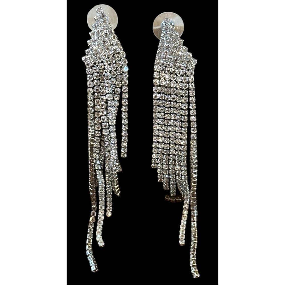 SHASHI Casino Earrings in Silver Rhinestones New